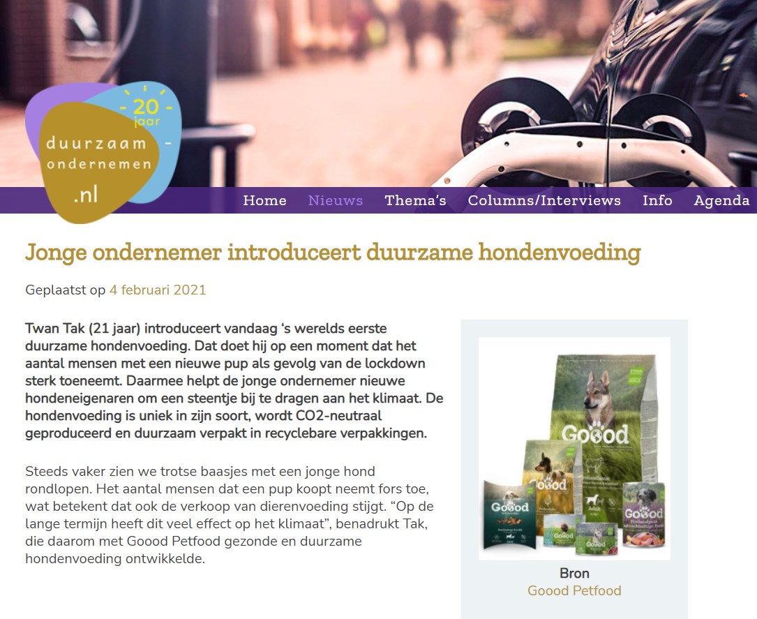 Publiciteit voor de introductie van duurzame hondenvoeding