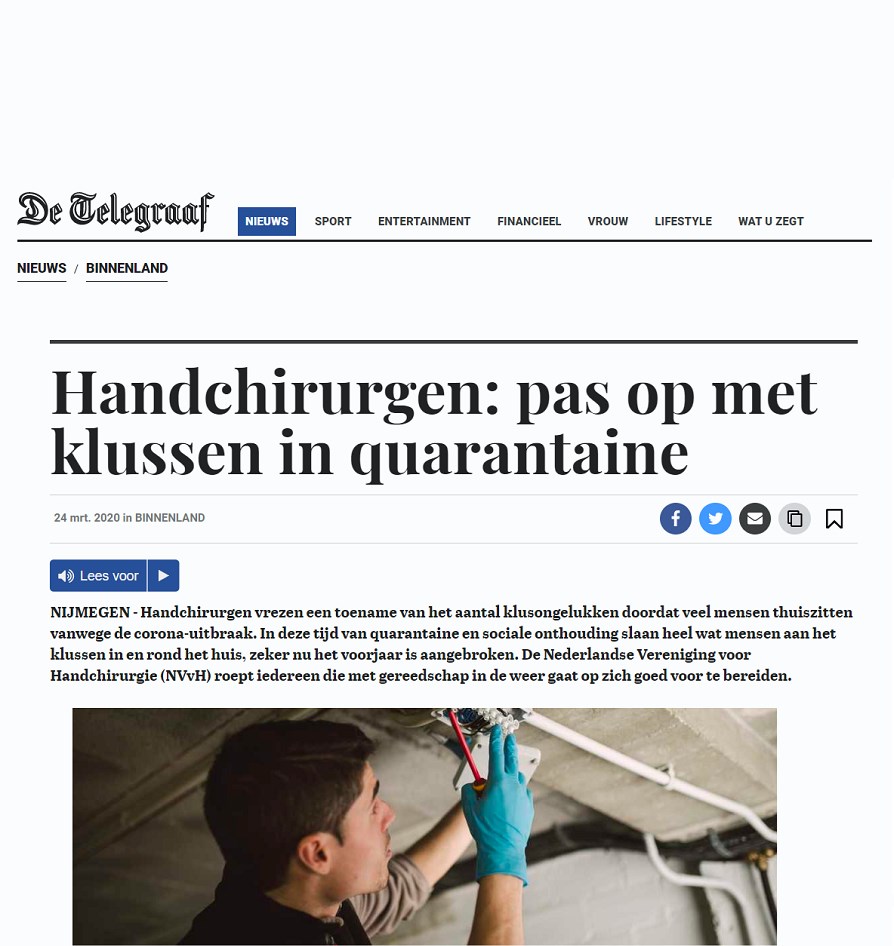 Handchirurgen waarschuwen: pas op met klussen in quarantaine