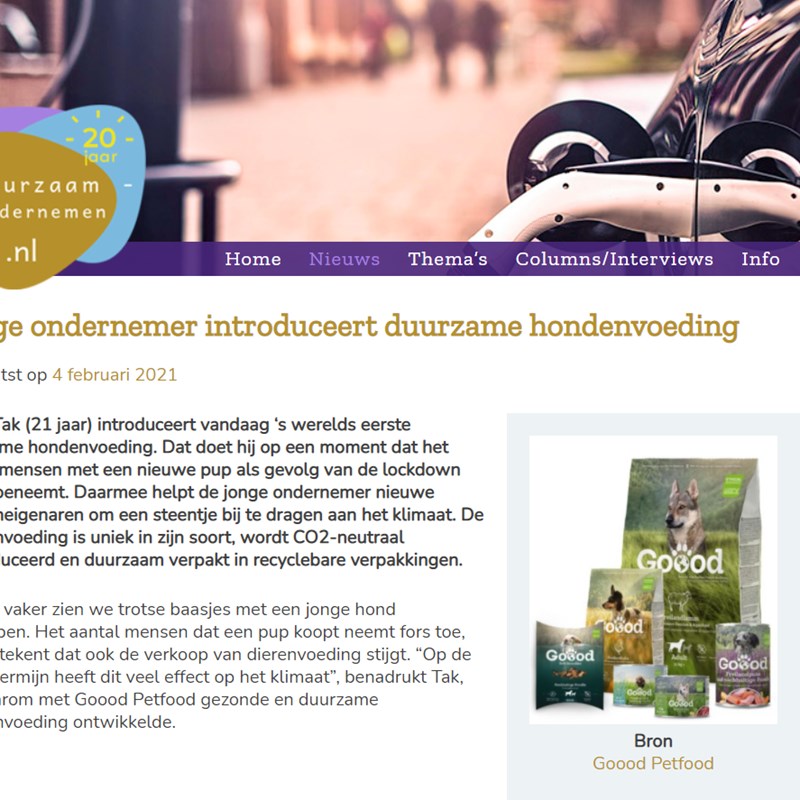 Publiciteit voor de introductie van duurzame hondenvoeding